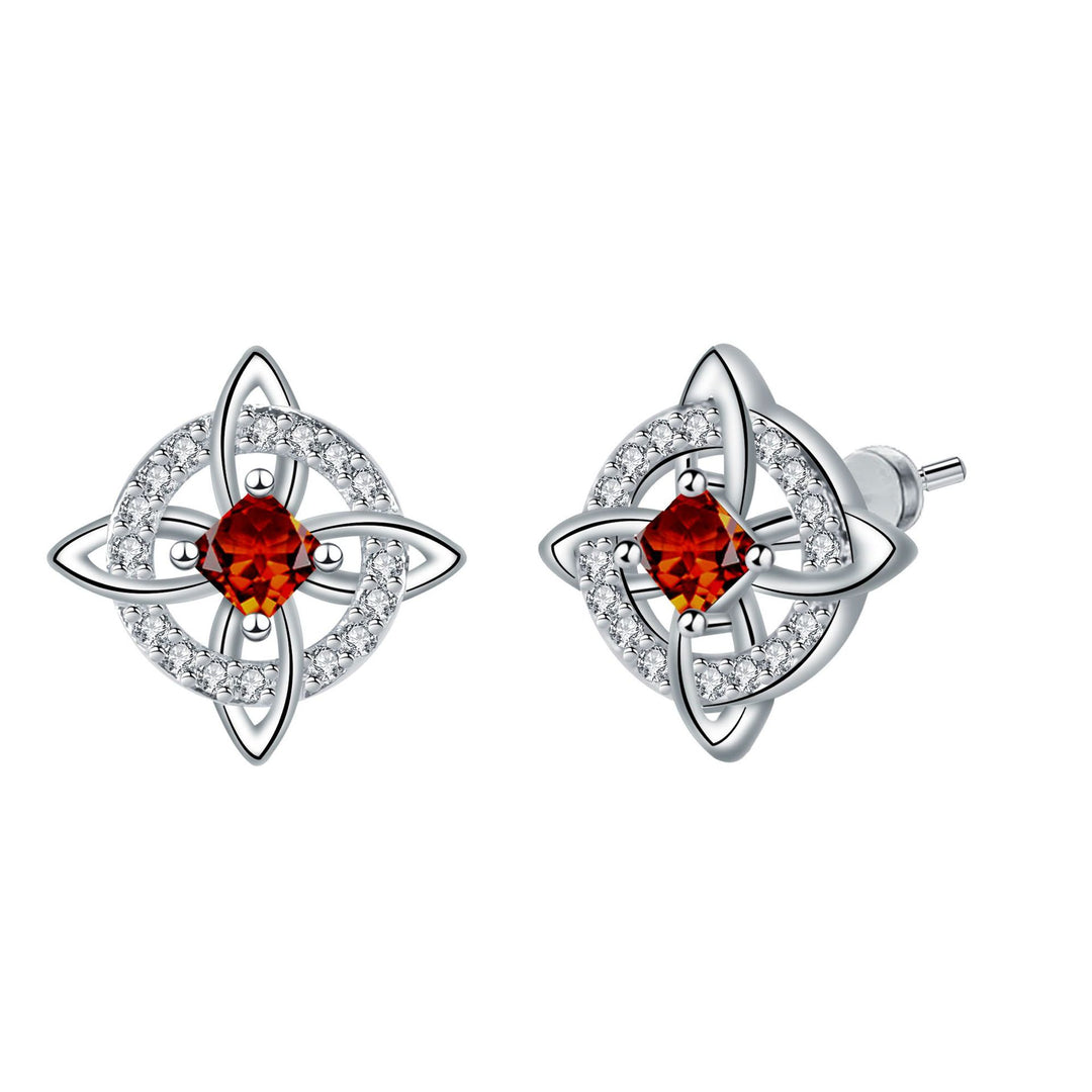 Witch's Knot Birthstone Stud Earrings (12 Colors Silver Tone Jewelry)