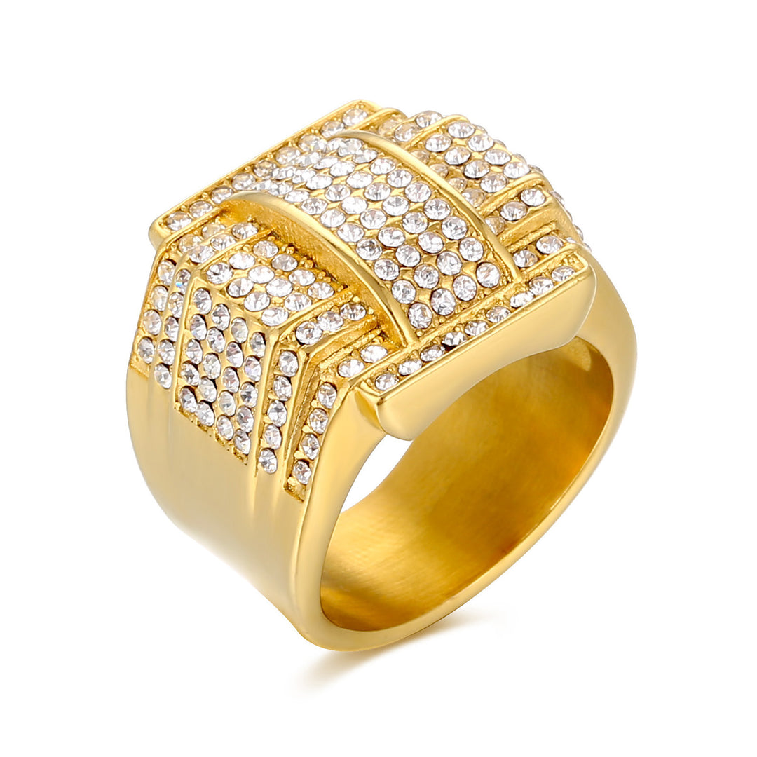 Multi-Layer Full Paved Crystal Curved Wide Fashion Ring, S925 Silver Gold & Silver Two Tone Luxury Unisex Band