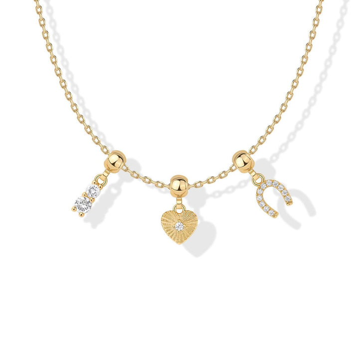 Slidable Triple Charms Beaded Collarbone Necklace, 8 Themed DIY Pendant Sets, Gold & Silver Two Tones Available