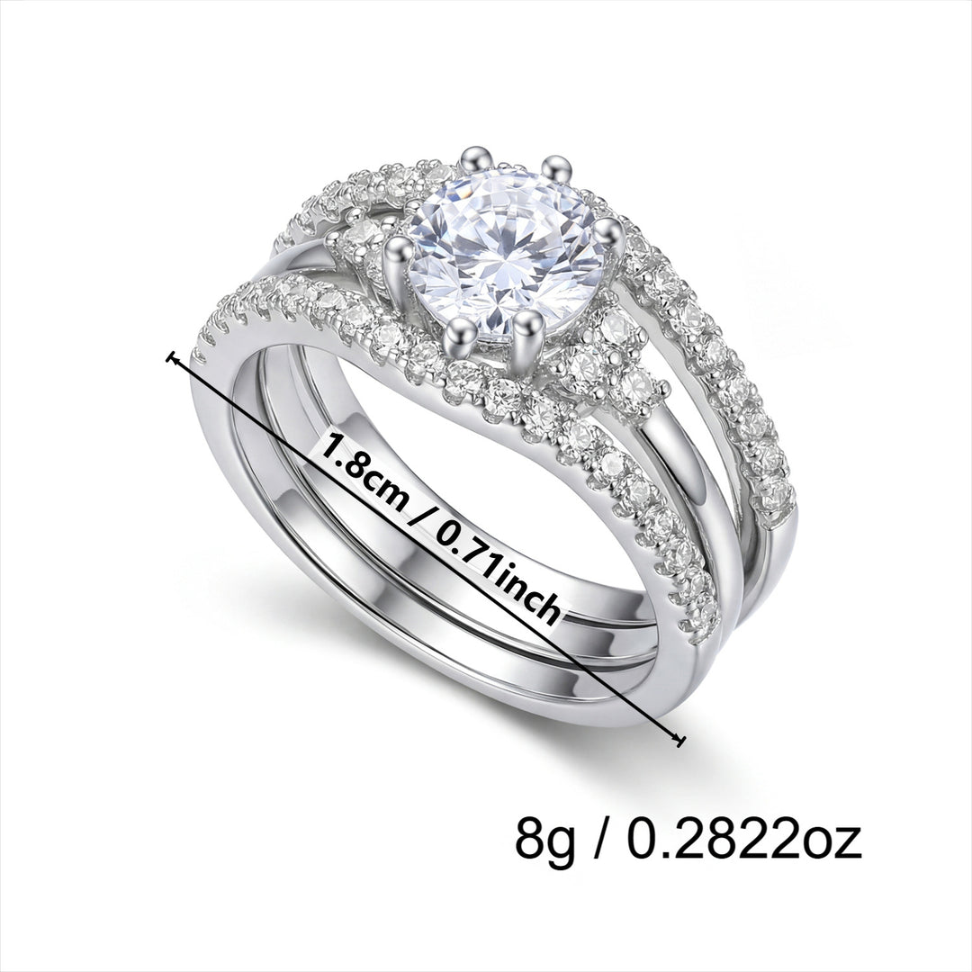 3-Row Round Diamond Halo Ring Set (Luxury Romantic Engagement Wedding Band Set)