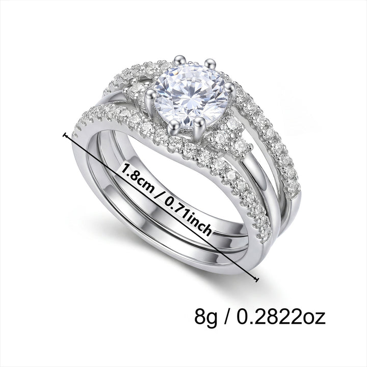 3-Row Round Diamond Halo Ring Set (Luxury Romantic Engagement Wedding Band Set)