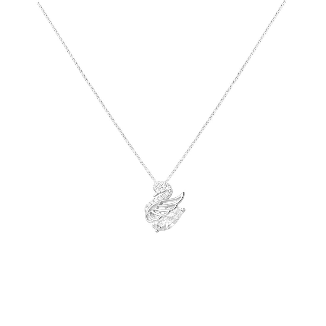 Luxury Pave Diamond Swan Pendant Necklace, 3 Colors Gold/Rose Gold/Silver Elegant Women Collarbone Chain