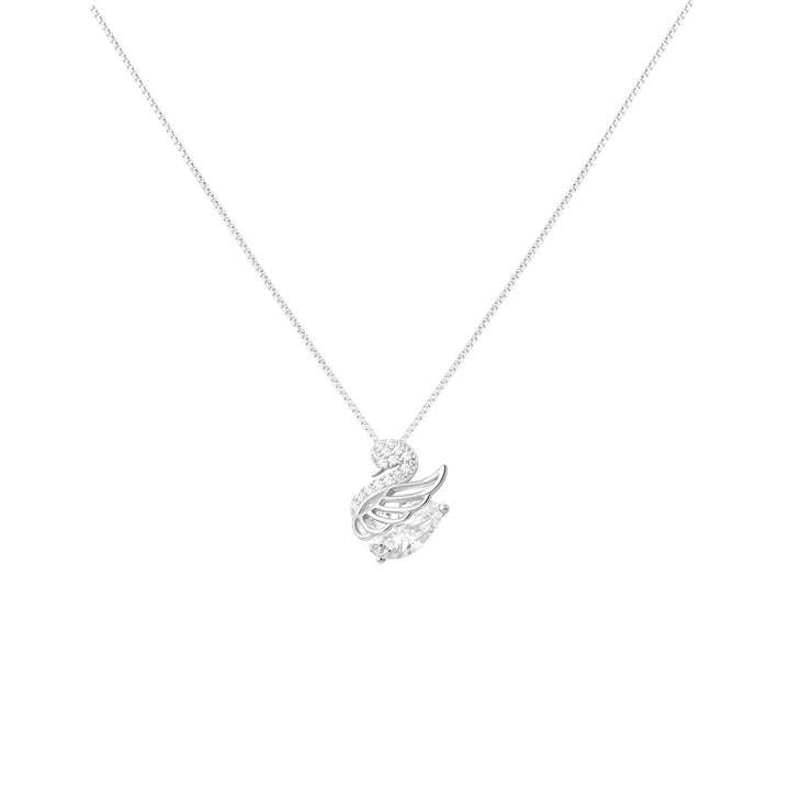 Luxury Pave Diamond Swan Pendant Necklace, 3 Colors Gold/Rose Gold/Silver Elegant Women Collarbone Chain