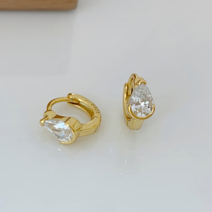 Teardrop & Rectangle Single Diamond Mini Hoop Earrings, Pear/Emerald Cut Diamond Small Click Hoops Gold Silver Dainty Daily Jewelry