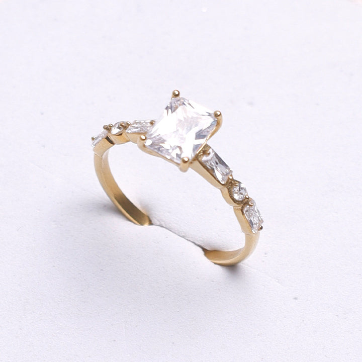 Square‑Cut Main Diamond Ring With Baguette Side Diamond, Multi‑Color Options