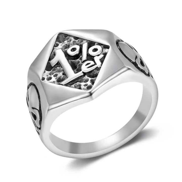 1%er Skull Vintage Biker Signet Ring, S925 Silver 14K Gold Plated Two-Tone Tough Men Wide Band