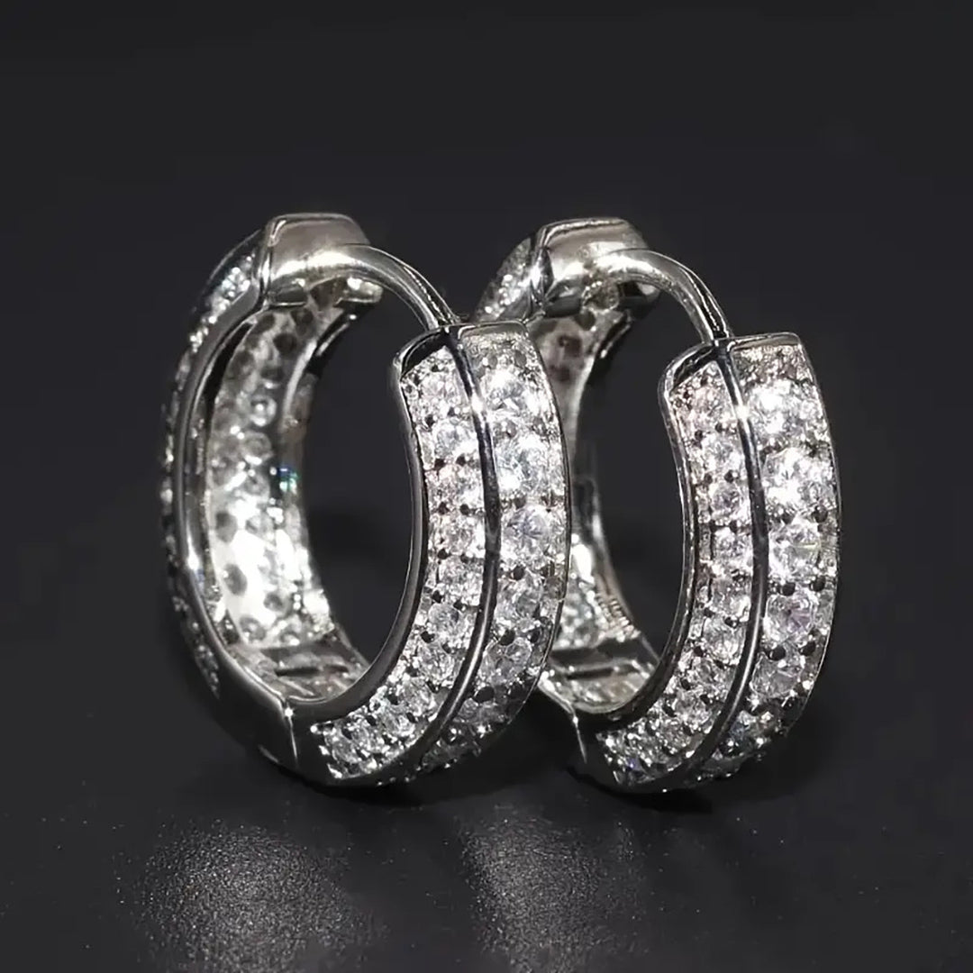 Double‑Row Pave‑Set Wide Huggie Hoop Earrings, 4‑Color Options