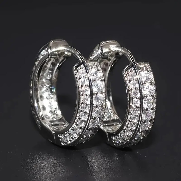 Double‑Row Pave‑Set Wide Huggie Hoop Earrings, 4‑Color Options