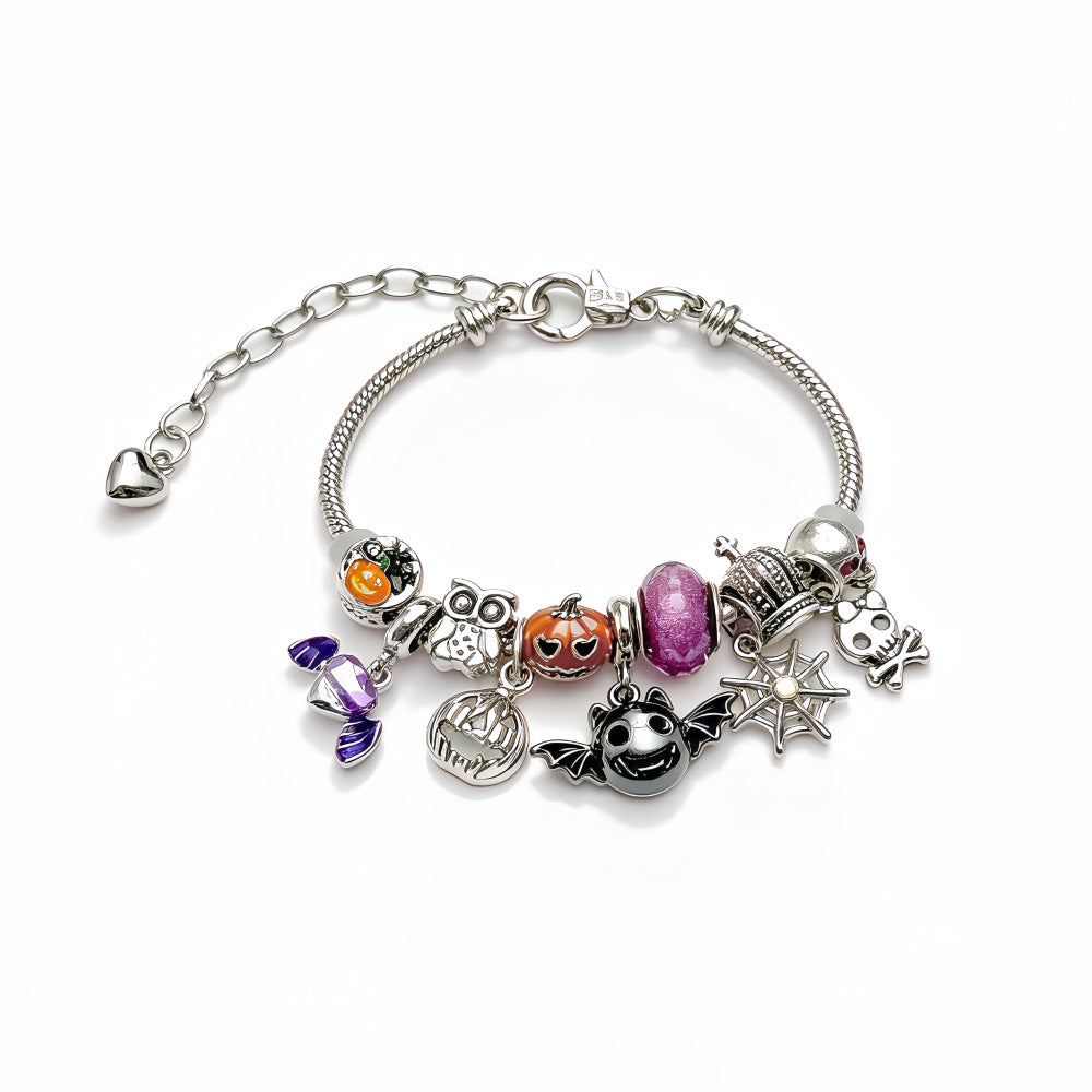 Halloween Pumpkin & Bat Charm Bracelet
