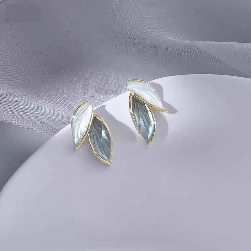 Double Leaf Enamel S925 Silver Stud Earrings