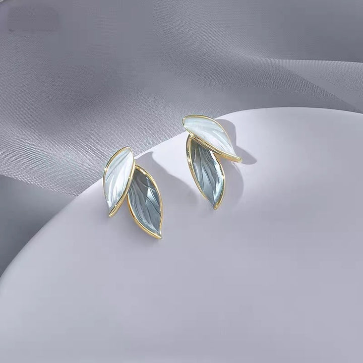 Double Leaf Enamel S925 Silver Stud Earrings