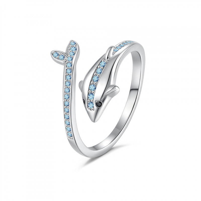Dolphin diamond Open Ring (2 Colors Ocean-Inspired Band)
