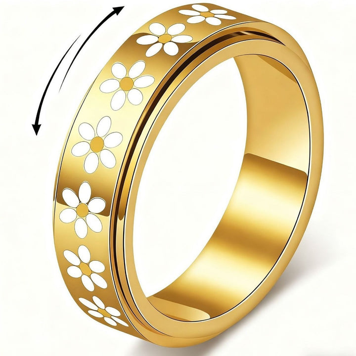 Daisy Enamel Spinner Ring, Anxiety Relief Rotatable Daisy S925 Silver Band