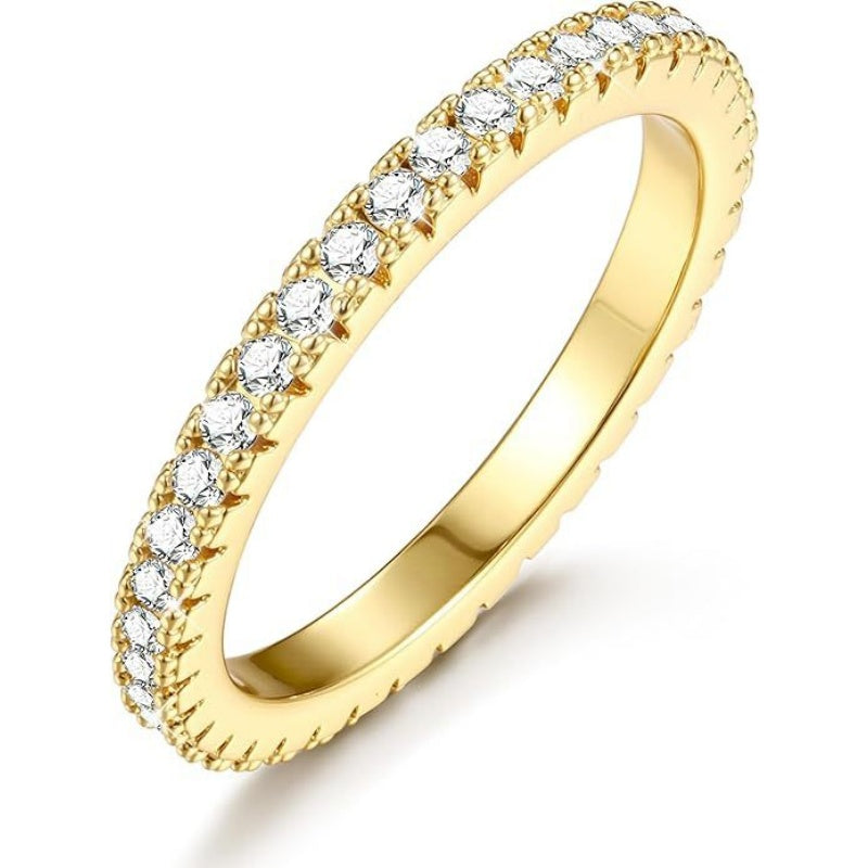 Luxury Pavé Eternity Band Ring (Stackable Silver Tone Statement Ring)