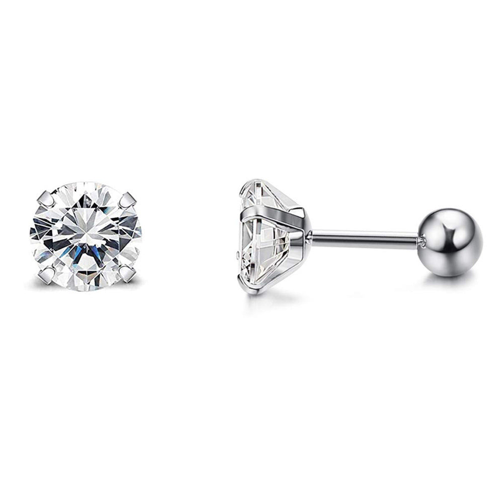 4-Prong Round Diamond Threaded Stud Earrings, Multi-color S925 Silver Cartilage Piercing Jewelry