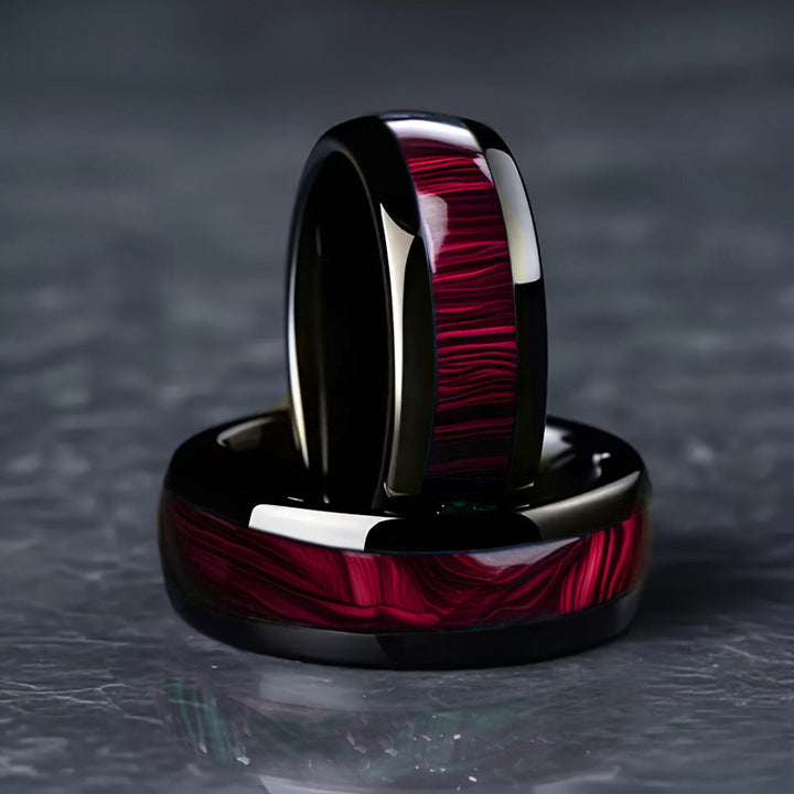 Multi-style Inlaid Texture Tungsten Steel Ring, Vintage Wood Grain & Mineral Crushed Stone Inlay Men's Band, Couple Rings