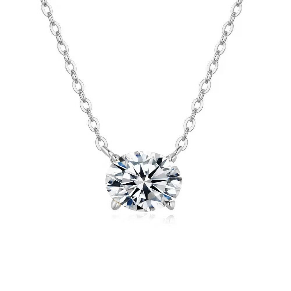 Luxury Single Oval Diamond Solitaire Necklace (Versatile Gold Tone Clavicle Chain)