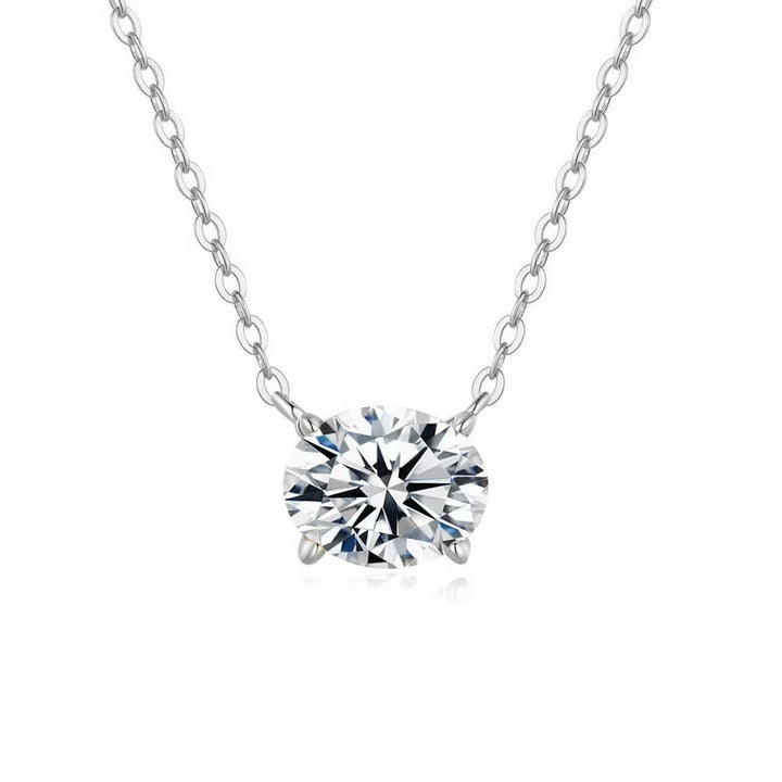 Luxury Single Oval Diamond Solitaire Necklace (Versatile Gold Tone Clavicle Chain)