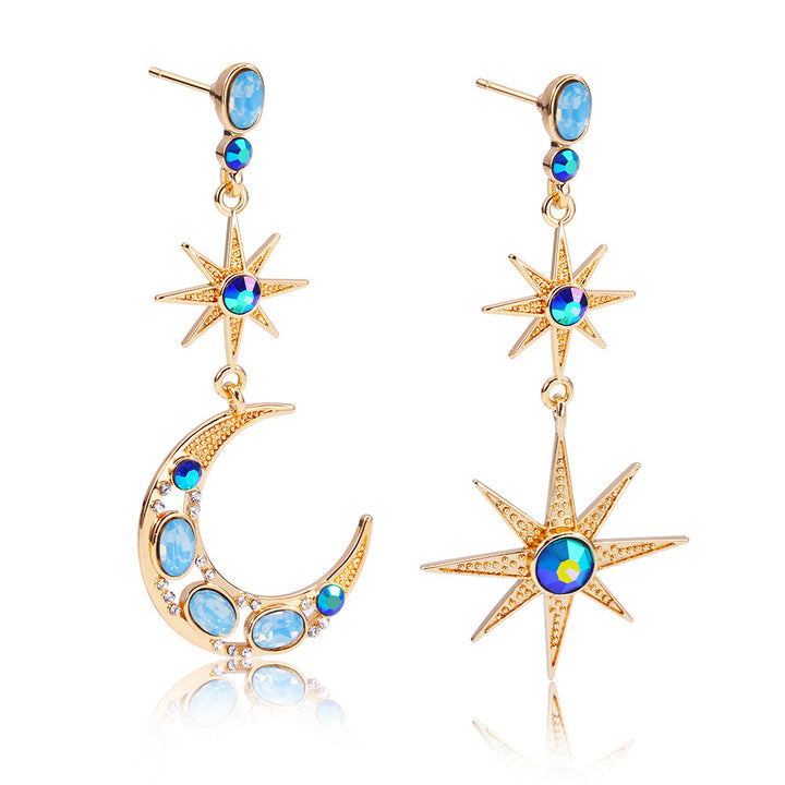 Asymmetrical Moon & Star Drop Earrings