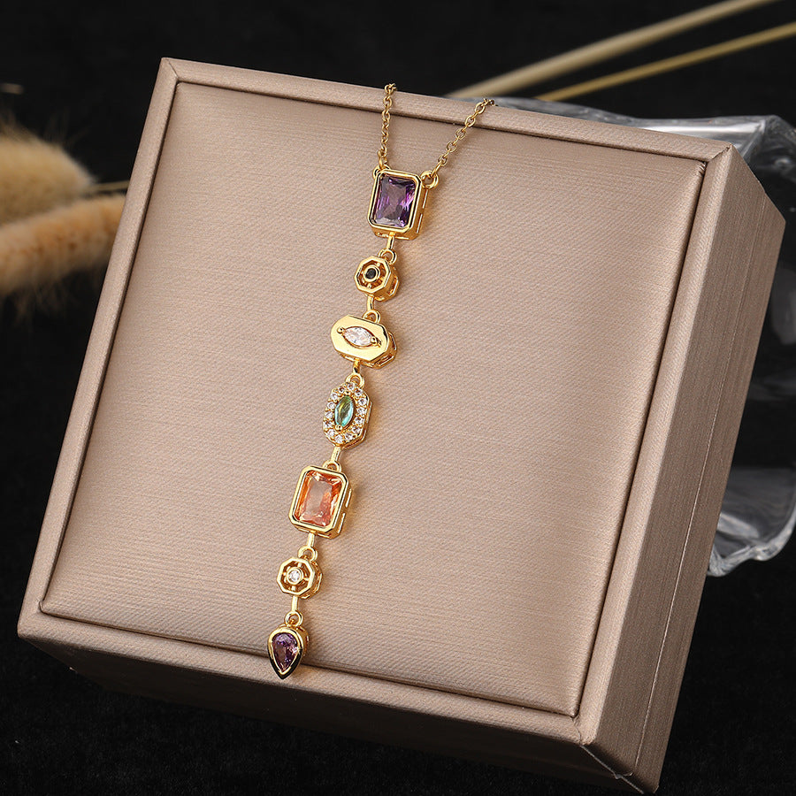 Multi-Color Diamond Drop Y-Shaped Adjustable Necklace (Delicate Pendant)