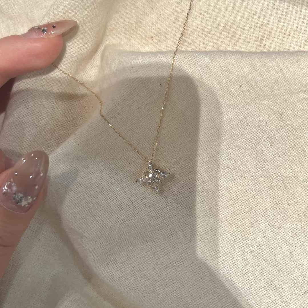 S925 Silver Star‑Flower Choker Necklace, Multi‑Cut Stone Sparkling Snowflake Star Pendant Necklace for Women