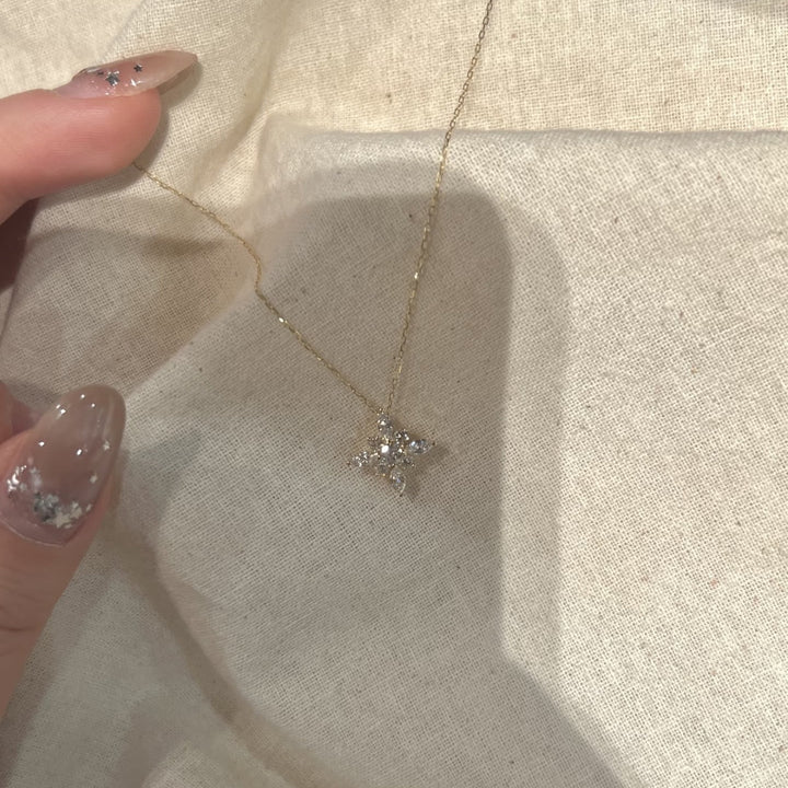 S925 Silver Star‑Flower Choker Necklace, Multi‑Cut Stone Sparkling Snowflake Star Pendant Necklace for Women