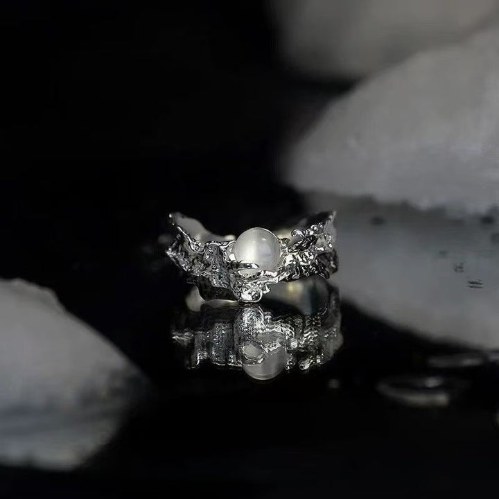 Lava Texture & Shell Open Ring Set (Dark Niche Personalized Style)
