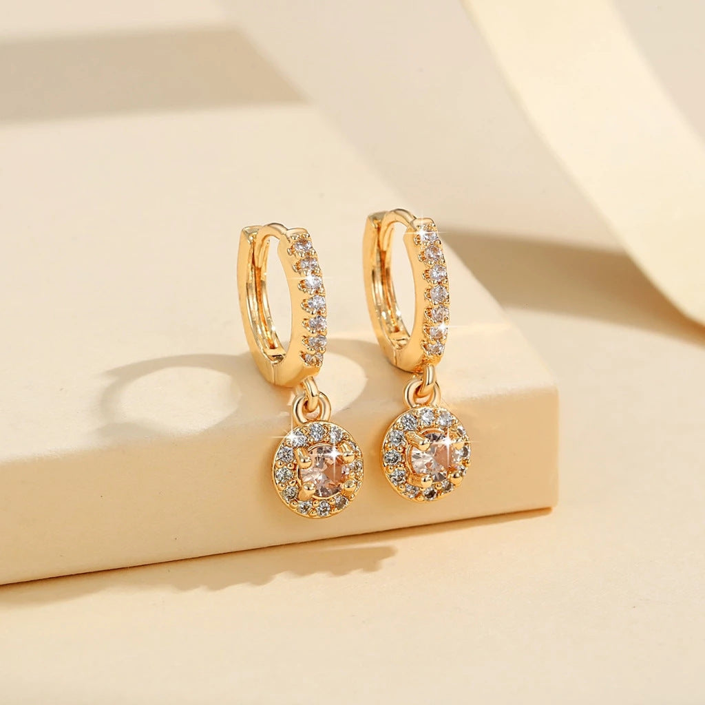 Round Halo Drop Hoop Earrings
