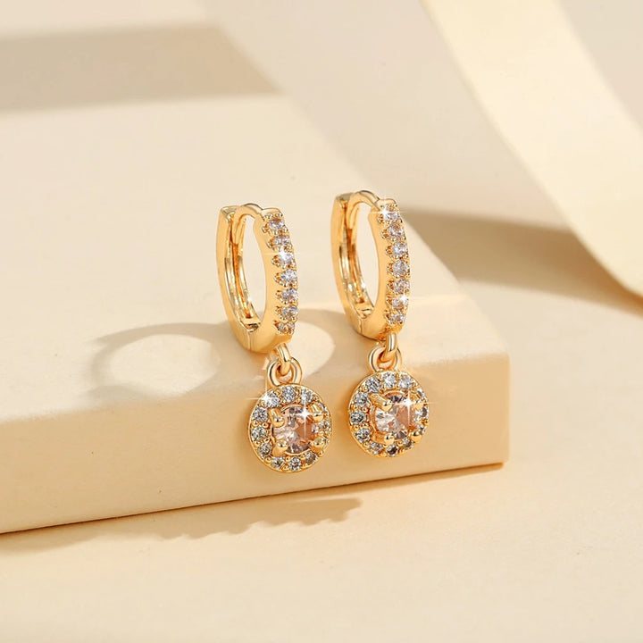 Round Halo Drop Hoop Earrings