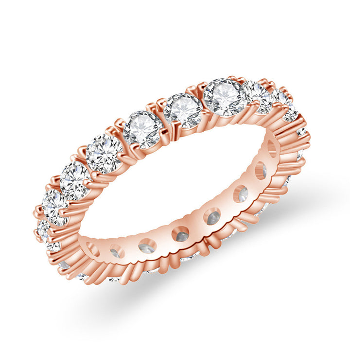 Full Eternity Diamond S925 Silver Ring, Classic Round Full Band Inlaid Diamond Ring, Gold Silver Rose Gold Three Tones Stackable Luxury Ring