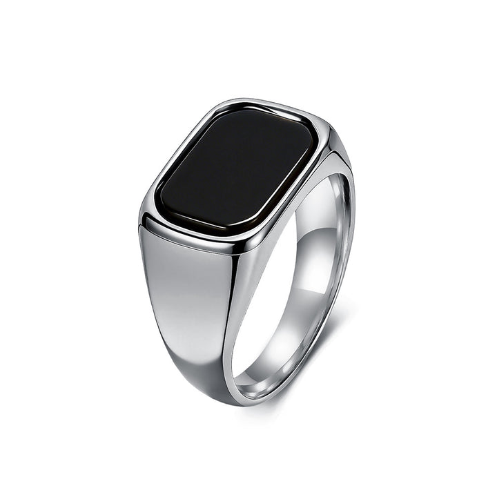 S925 Silver Square Black Onyx Men Signet Ring, Multi‑Color Minimalist Wide Plain Band