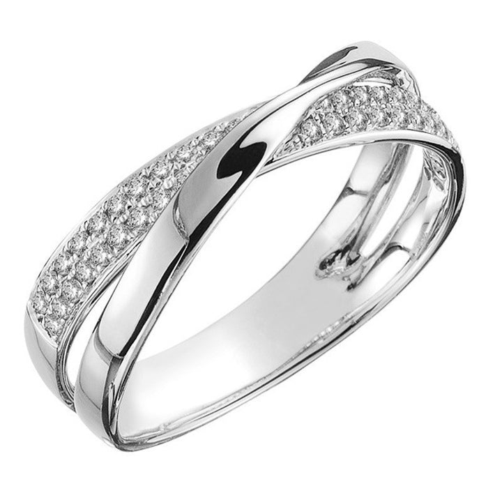 Twisted Cross Pave‑Set Diamond Ring, Three‑Color Options