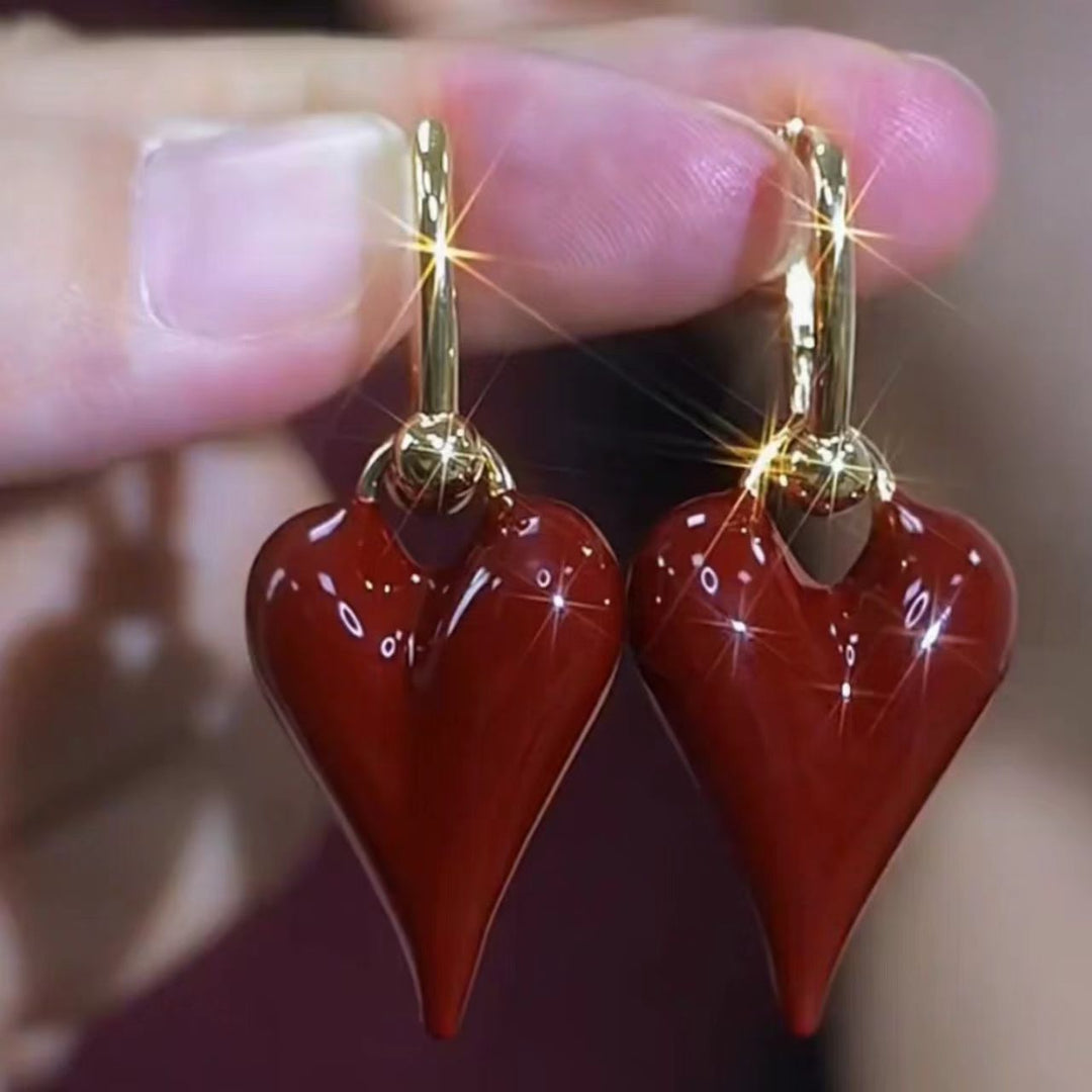 Multi-color Pointed Heart Huggie Earrings, Retro 3D Heart S925 Silver Ear Hoops