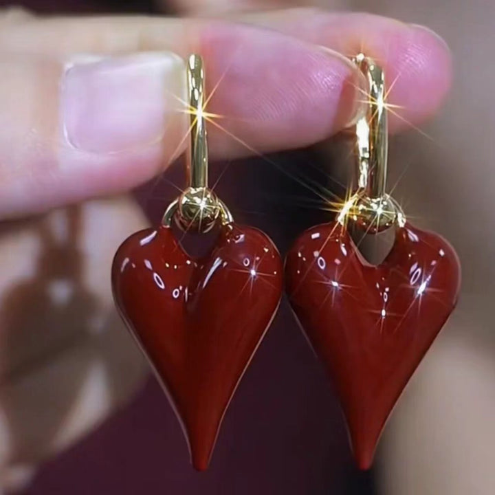 Multi-color Pointed Heart Huggie Earrings, Retro 3D Heart S925 Silver Ear Hoops