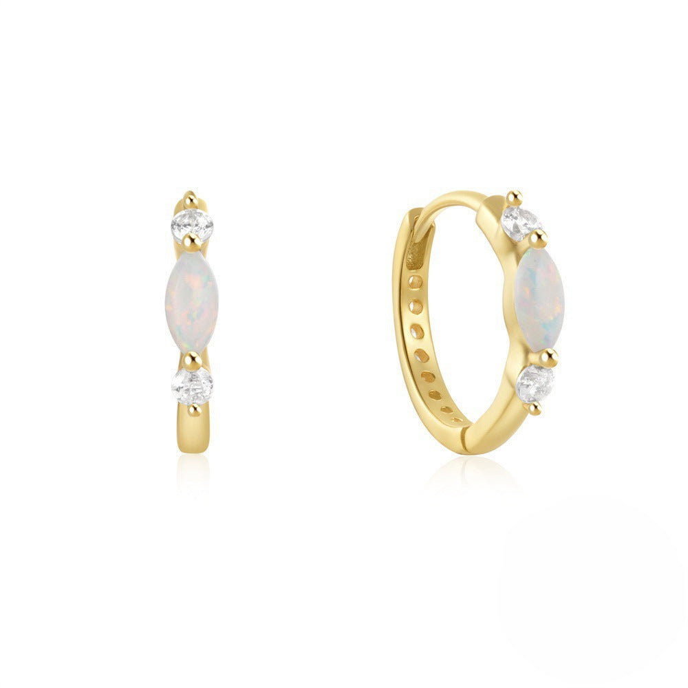 Marquise Opal Mini Click Hoop Earrings, Iridescent Opal Tiny Hoops Gold & Silver Dainty Daily Jewelry