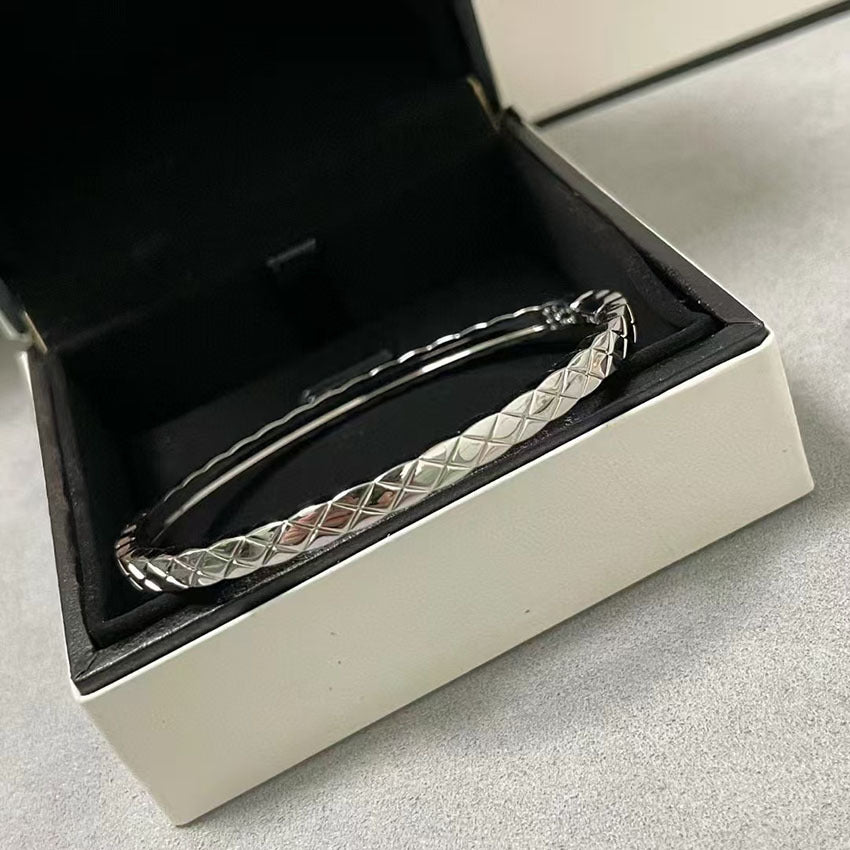 Diamond Lattice Snap Thin Bangle, Gold & Silver No/Half/Full Diamond Light Luxury Slim Bracelet