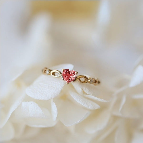 Infinity Symbol Heart Colored Diamond Thin Ring, Gold & Silver Light Luxury Love Stone Band