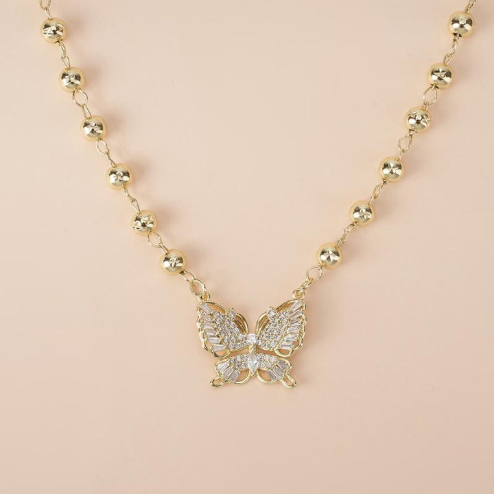 Diamond Encrusted Butterfly Pendant Necklace, Multi-Style Beaded Luxury Choker