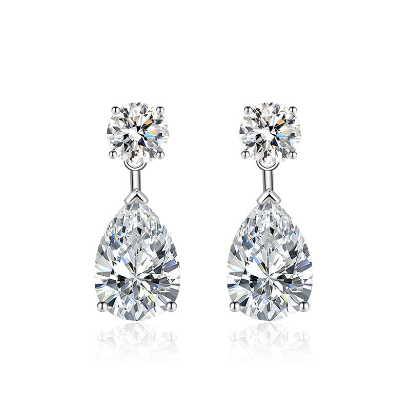 Two-Stone Teardrop Drop Hoop Earrings, 4 Colors Luxury Pear Cut Diamond Dangle Jewelry