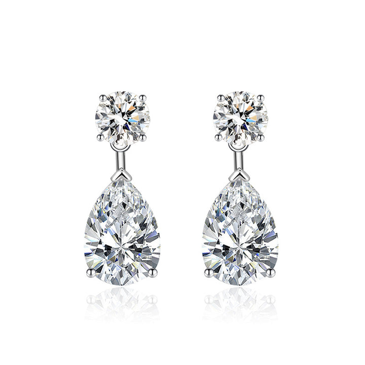 Two-Stone Teardrop Drop Hoop Earrings, 4 Colors Luxury Pear Cut Diamond Dangle Jewelry