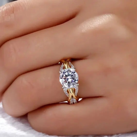 Two‑Tone Intertwined Four‑Prong Main Diamond S925 Sterling Silver Engagement Ring