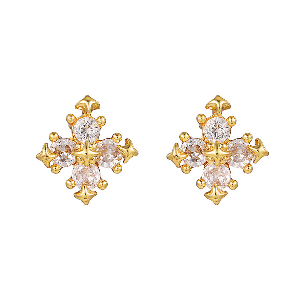 Vintage Carved Cross Diamond Earring Set, Gold Gothic Multi-style Cross Earring Pack