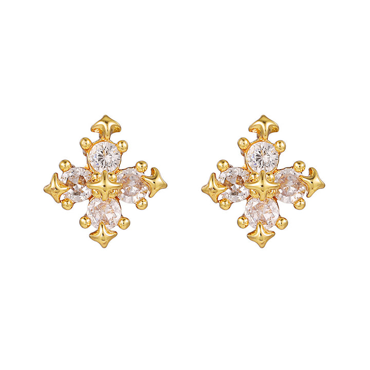 Vintage Carved Cross Diamond Earring Set, Gold Gothic Multi-style Cross Earring Pack