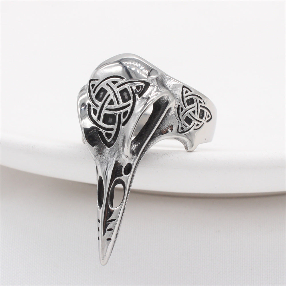 Viking Celtic Knot Raven Skull Hollow Ring, S925 Silver Dark Nordic Myth Unisex Band, 3 Colors Available