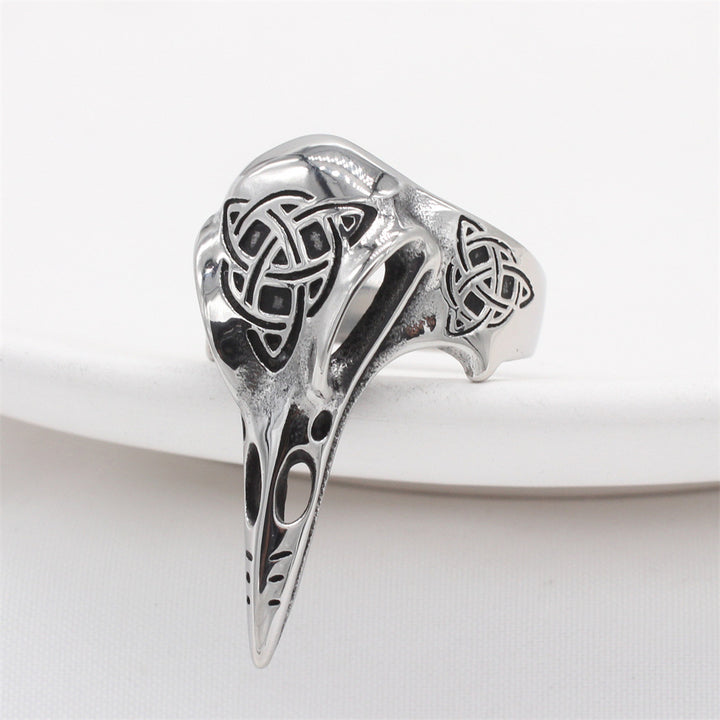 Viking Celtic Knot Raven Skull Hollow Ring, S925 Silver Dark Nordic Myth Unisex Band, 3 Colors Available
