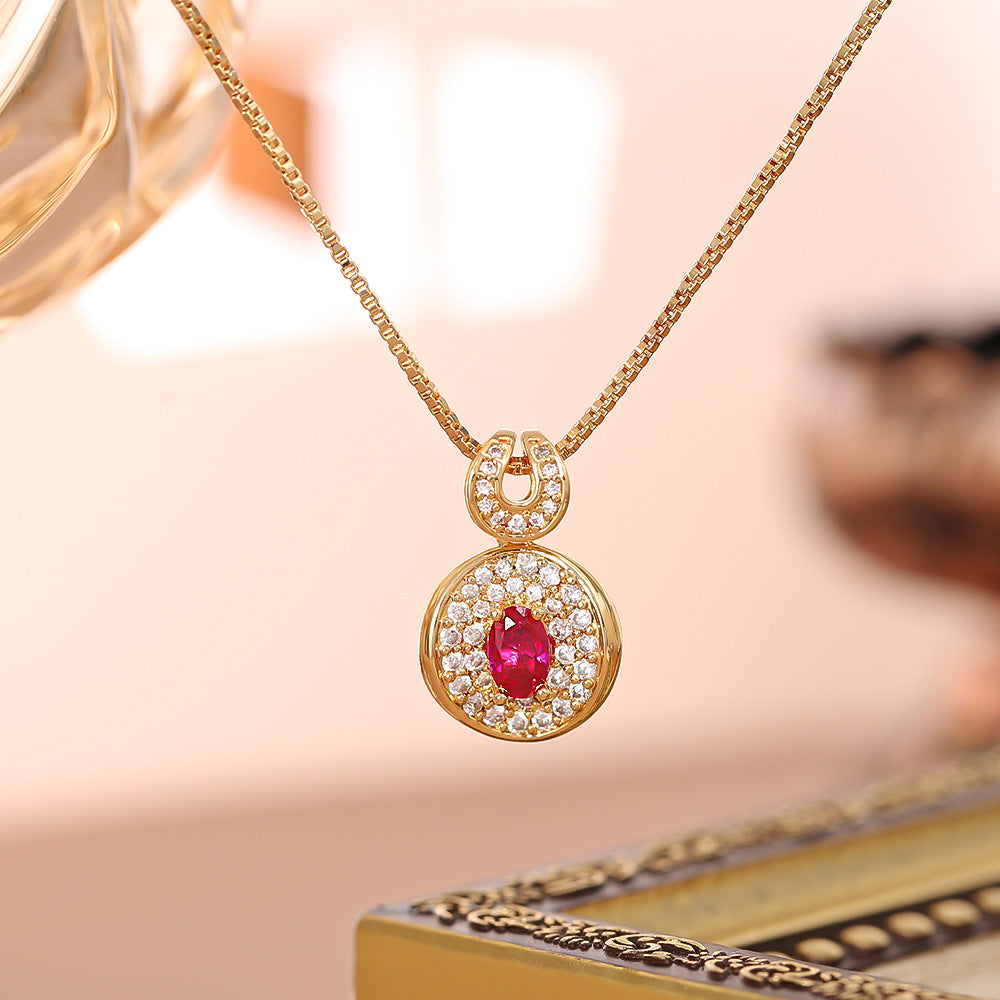 S925 Silver Vintage Round Gem Jewelry Set, Oval Center Stone Pendent Necklace & Drop Earring Set