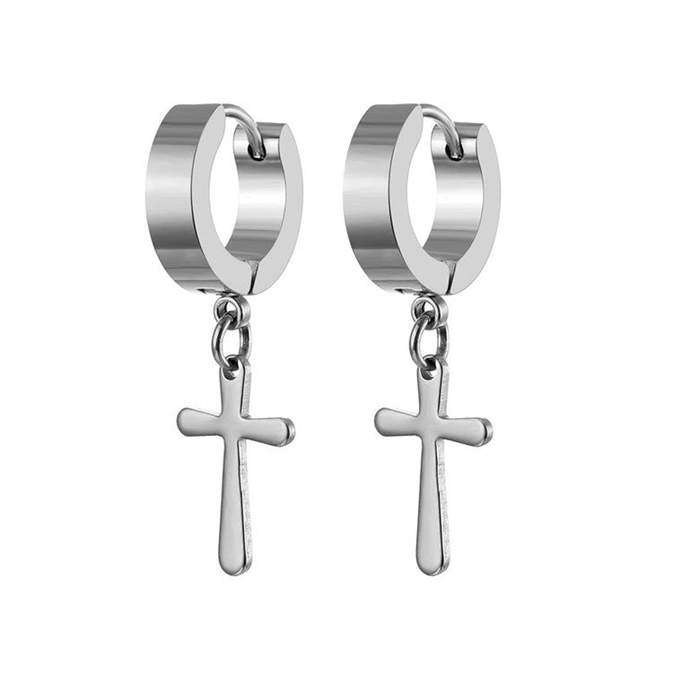Cool Cross Pendant Huggie Earrings (Multi-Color Unisex Hip-Hop Statement Hoops)