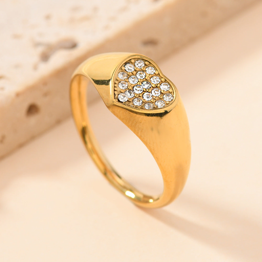 Pavé Diamond Signet S925 silver Ring, Heart/Hexagon/Oval/Teardrop Multiple Styles 18K Gold Plated Wide Band Unisex Statement Ring