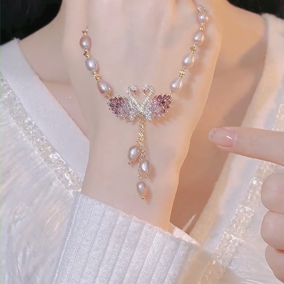 Long Sweater Chain Swan Pearl Necklace for Women
