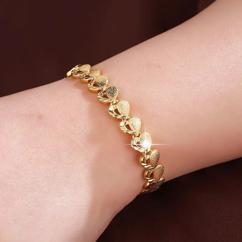Textured Heart Link Bracelet, 3 Colors Hollow Love Chain for Women